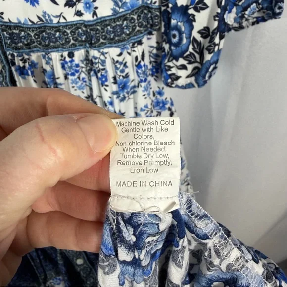 FP To Love | Maxi Dress Boho Blue Floral White Button Down Women’s Size Small - Picture 11 of 13